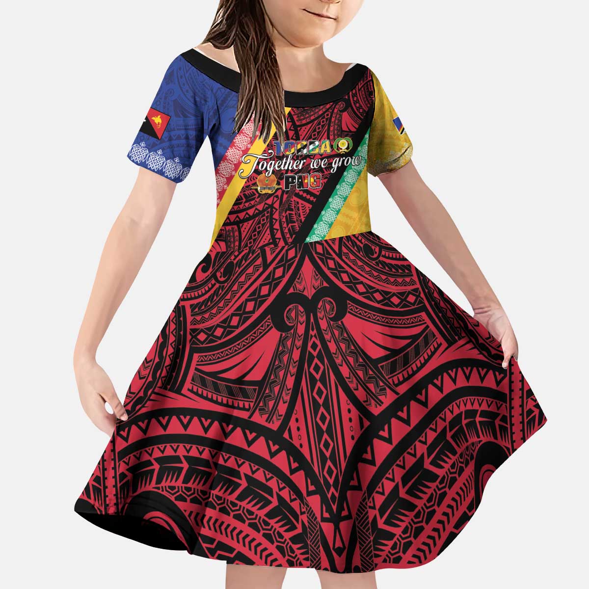 Love Torba PNG Day Kid Short Sleeve Dress Together We Grow - Polynesian Pride
