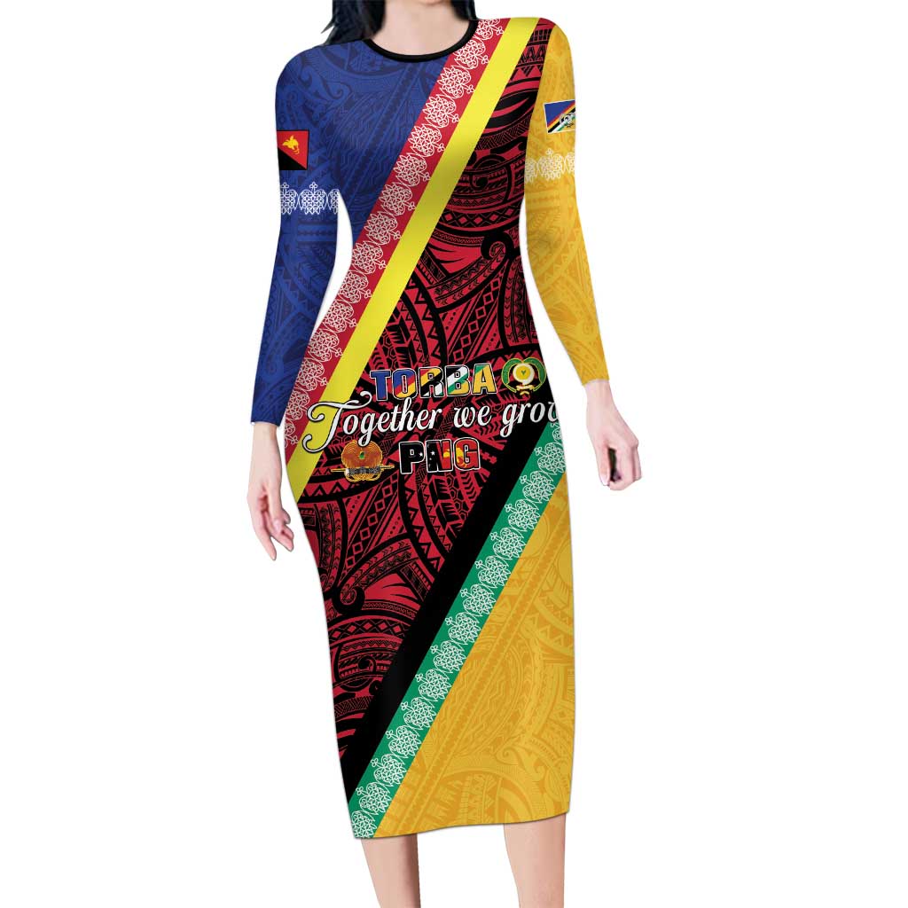 Love Torba PNG Day Long Sleeve Bodycon Dress Together We Grow - Polynesian Pride