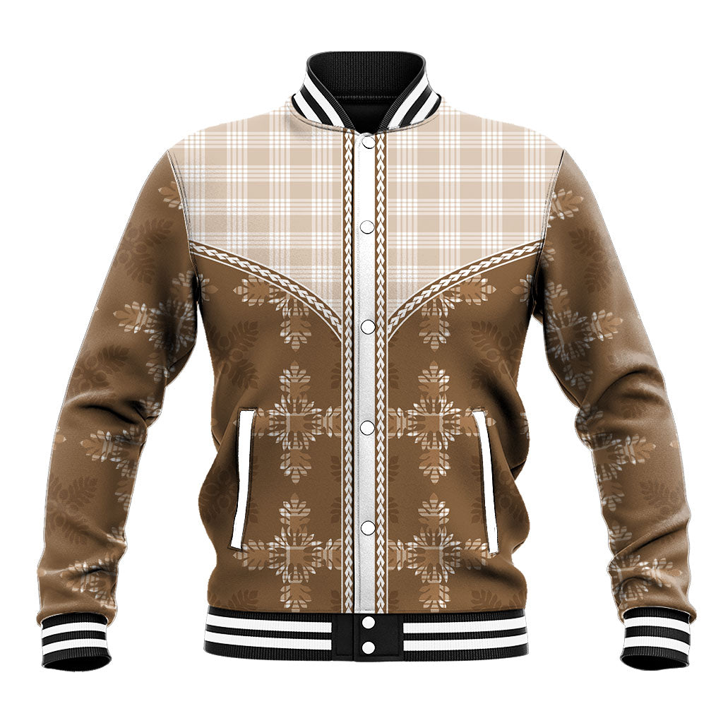 Beige Hawaii Paniolo Quilt Motif Baseball Jacket LT05 Unisex Beige - Polynesian Pride