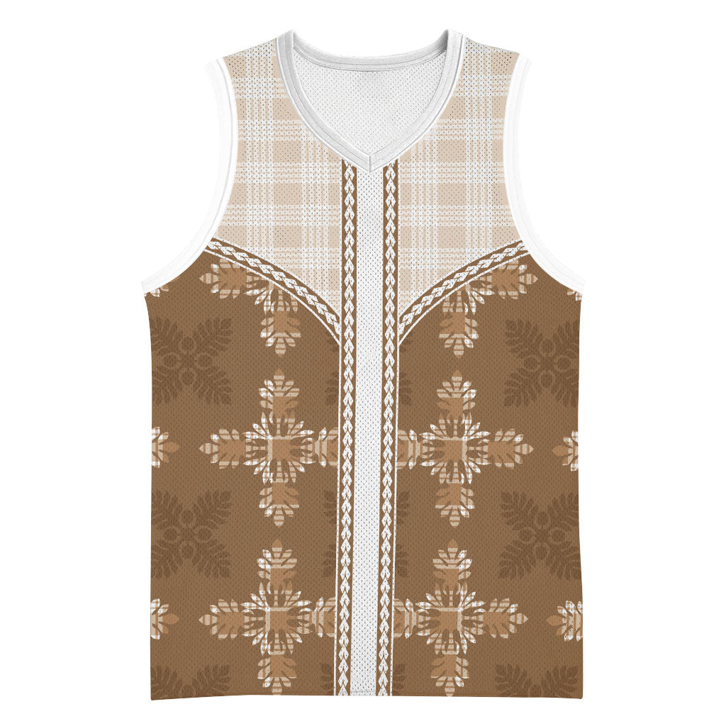 Beige Hawaii Paniolo Quilt Motif Basketball Jersey LT05 Unisex Beige - Polynesian Pride