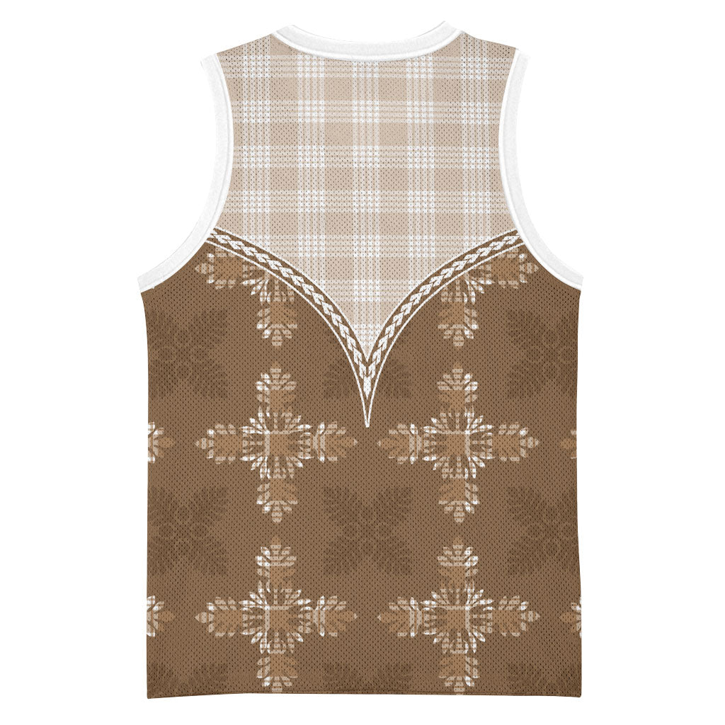 Beige Hawaii Paniolo Quilt Motif Basketball Jersey LT05 - Polynesian Pride