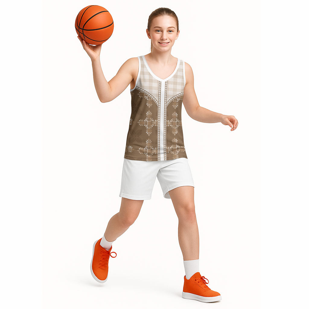 Beige Hawaii Paniolo Quilt Motif Basketball Jersey LT05 - Polynesian Pride