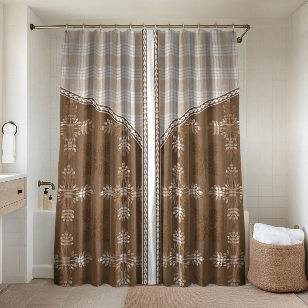 Beige Hawaii Paniolo Quilt Motif Bathroom Set LT05 Shower Curtain Only Beige - Polynesian Pride
