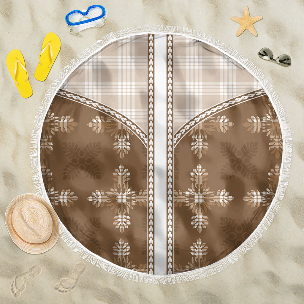 Beige Hawaii Paniolo Quilt Motif Beach Blanket LT05 One Size 150cm Beige - Polynesian Pride