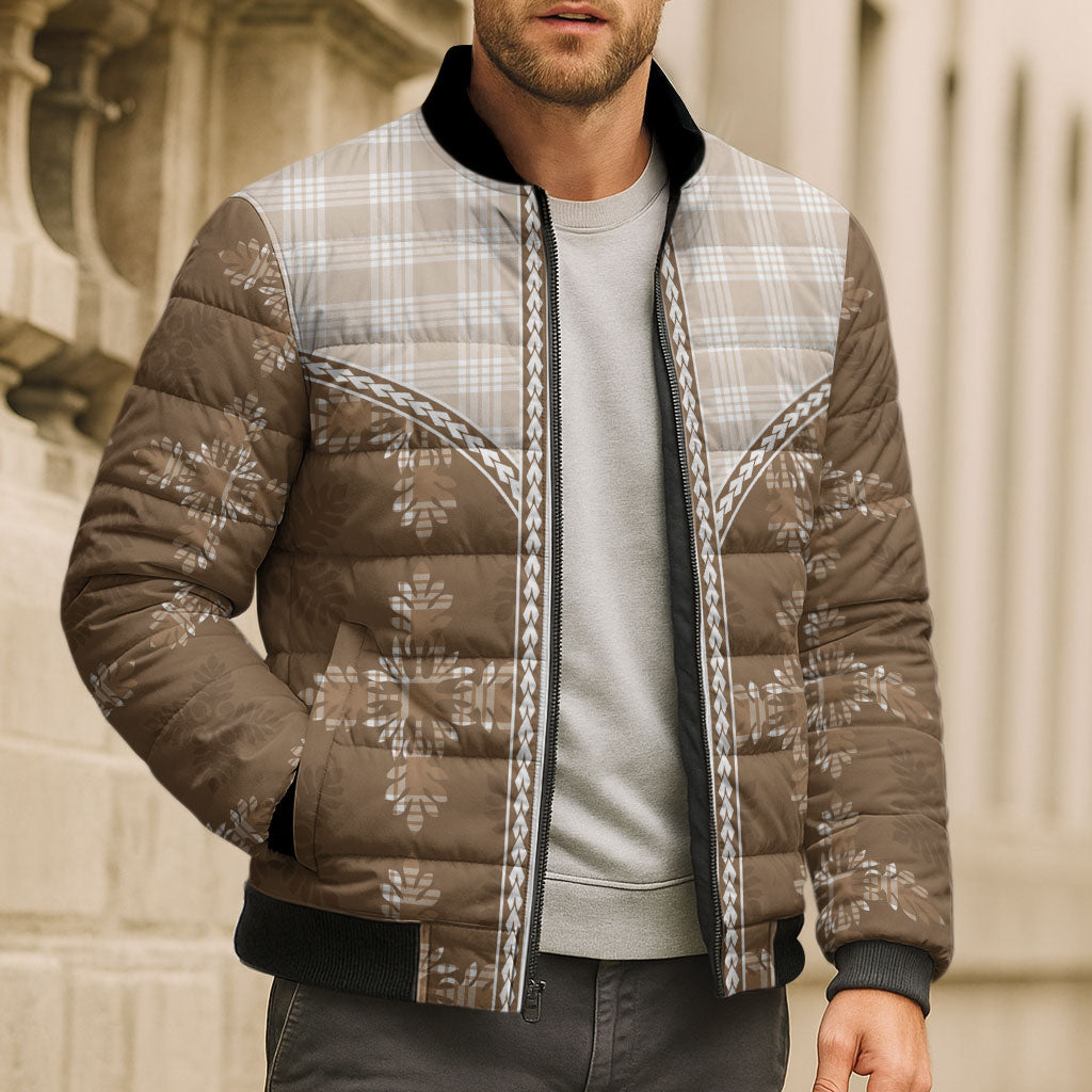 Beige Hawaii Paniolo Quilt Motif Bomber Puffer Jacket LT05 - Polynesian Pride