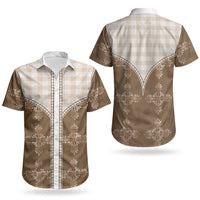 Beige Hawaii Paniolo Quilt Motif Couples Matching Mermaid Dress and Hawaiian Shirt LT05 - Polynesian Pride