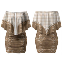 Beige Hawaii Paniolo Quilt Motif Family Matching Off Shoulder Short Dress and Hawaiian Shirt LT05 Mom's Dress Beige - Polynesian Pride