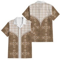 Beige Hawaii Paniolo Quilt Motif Family Matching Off Shoulder Short Dress and Hawaiian Shirt LT05 Dad's Shirt - Short Sleeve Beige - Polynesian Pride