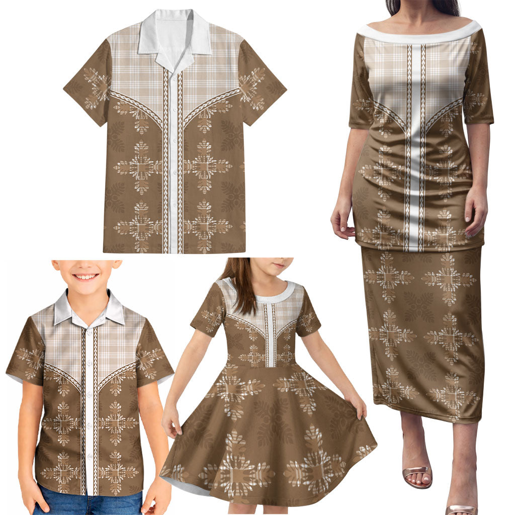 Beige Hawaii Paniolo Quilt Motif Family Matching Puletasi and Hawaiian Shirt LT05 - Polynesian Pride