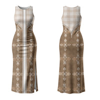 Beige Hawaii Paniolo Quilt Motif Family Matching Tank Maxi Dress and Hawaiian Shirt LT05 Mom's Dress Beige - Polynesian Pride