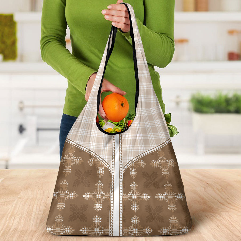 Beige Hawaii Paniolo Quilt Motif Grocery Bag LT05 - Polynesian Pride