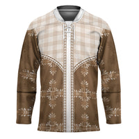 Beige Hawaii Paniolo Quilt Motif Hockey Jersey LT05 Unisex Beige - Polynesian Pride