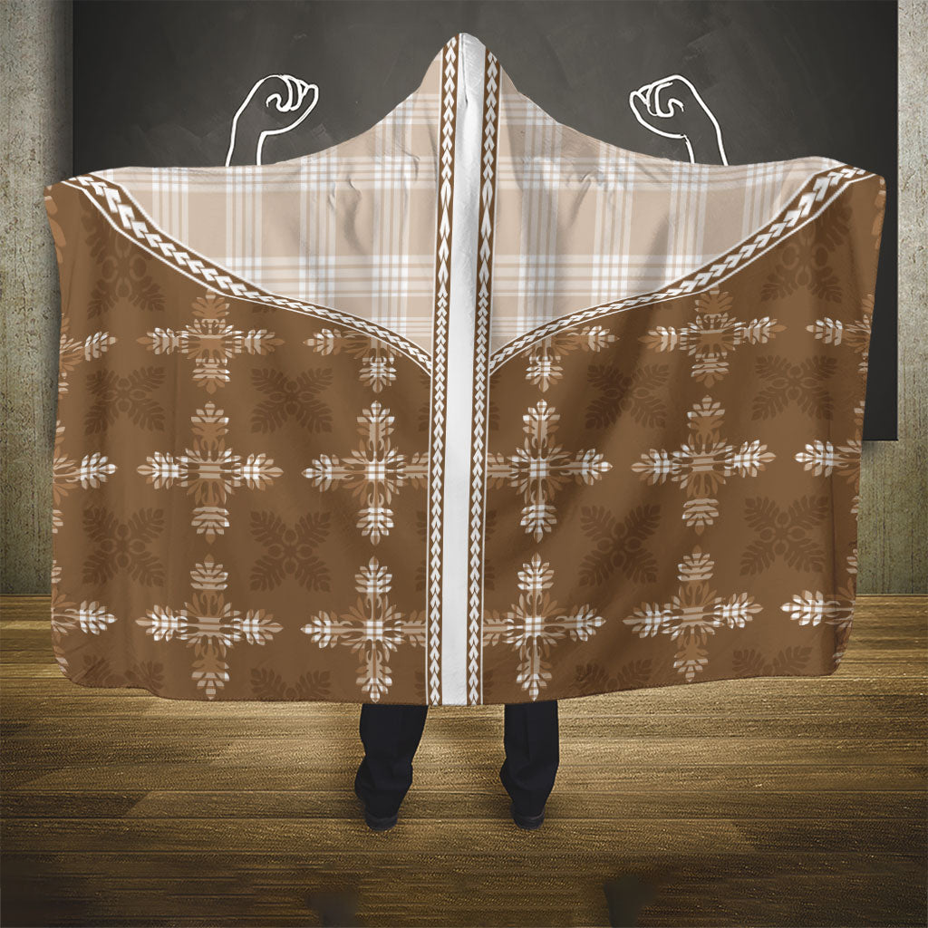 Beige Hawaii Paniolo Quilt Motif Hooded Blanket LT05 - Polynesian Pride