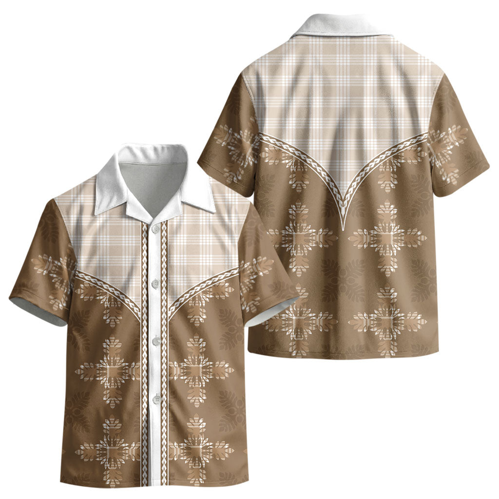 Beige Hawaii Paniolo Quilt Motif Kid Hawaiian Shirt LT05 - Polynesian Pride