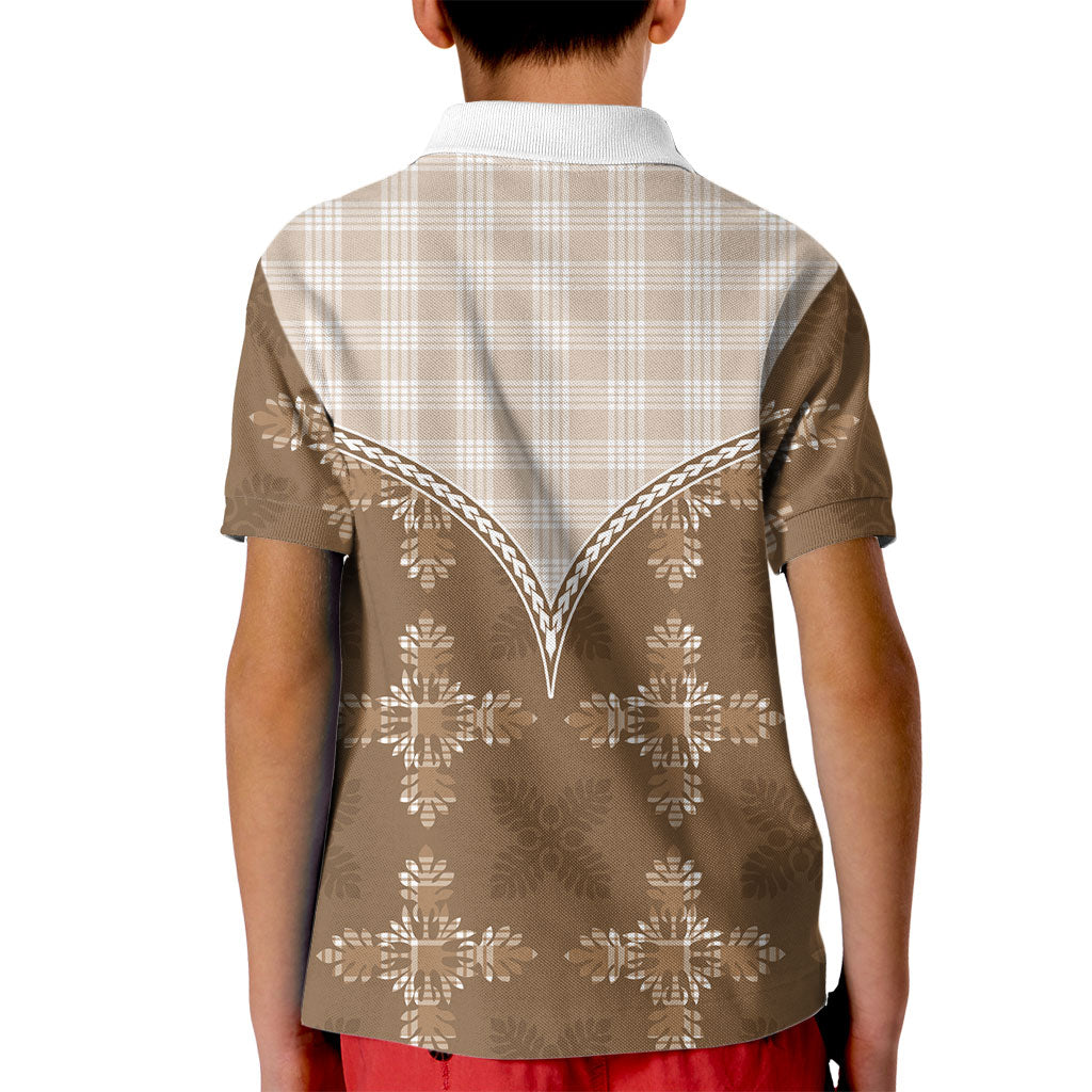 Beige Hawaii Paniolo Quilt Motif Kid Polo Shirt LT05 - Polynesian Pride