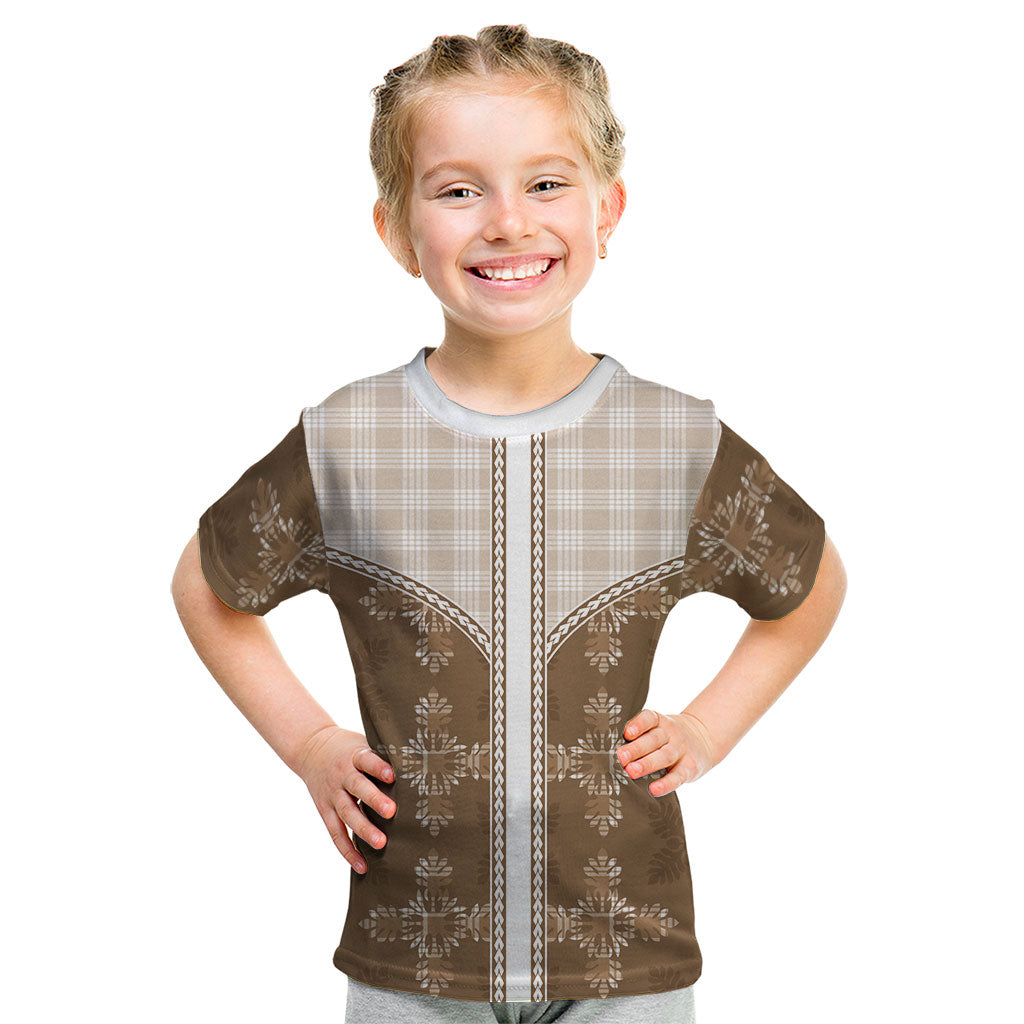 Beige Hawaii Paniolo Quilt Motif Kid T Shirt LT05 Beige - Polynesian Pride