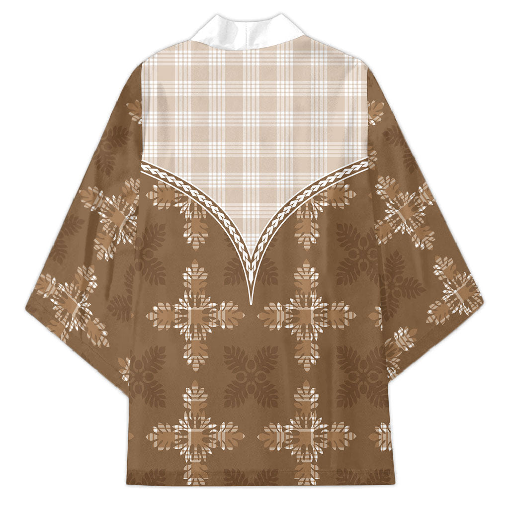 Beige Hawaii Paniolo Quilt Motif Kimono LT05 - Polynesian Pride