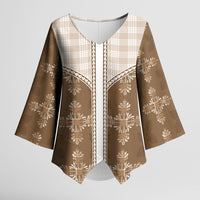 Beige Hawaii Paniolo Quilt Motif Kimono Sleeve Blouse LT05 Female Beige - Polynesian Pride