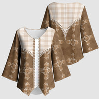 Beige Hawaii Paniolo Quilt Motif Kimono Sleeve Blouse LT05 - Polynesian Pride