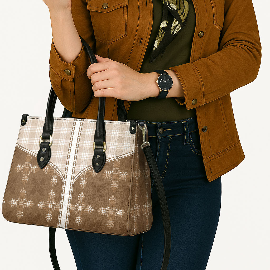 Beige Hawaii Paniolo Quilt Motif Leather Bag LT05 - Polynesian Pride
