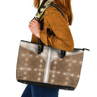 Beige Hawaii Paniolo Quilt Motif Leather Tote Bag LT05 Beige - Polynesian Pride
