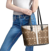 Beige Hawaii Paniolo Quilt Motif Leather Tote Bag LT05 - Polynesian Pride
