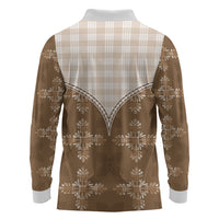 Beige Hawaii Paniolo Quilt Motif Long Sleeve Polo Shirt LT05 - Polynesian Pride