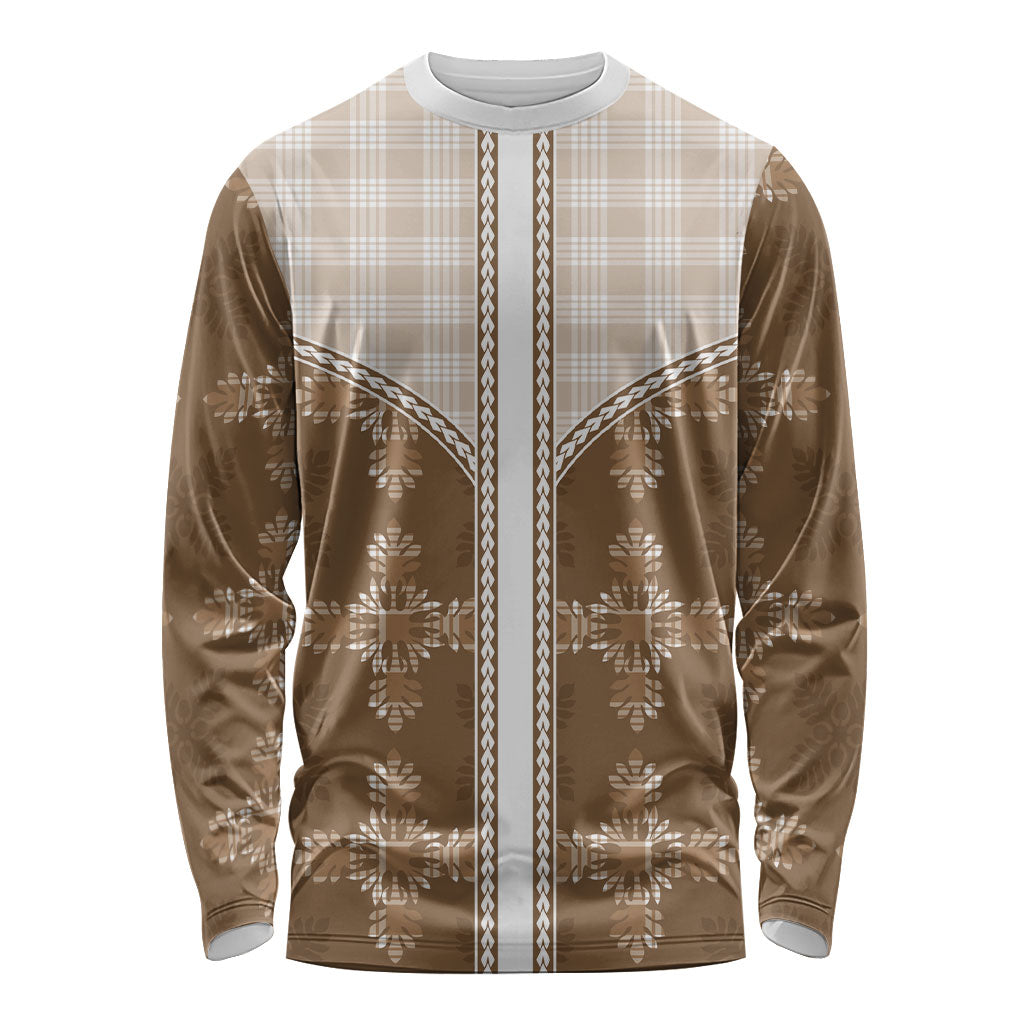 Beige Hawaii Paniolo Quilt Motif Long Sleeve Shirt LT05 Unisex Beige - Polynesian Pride