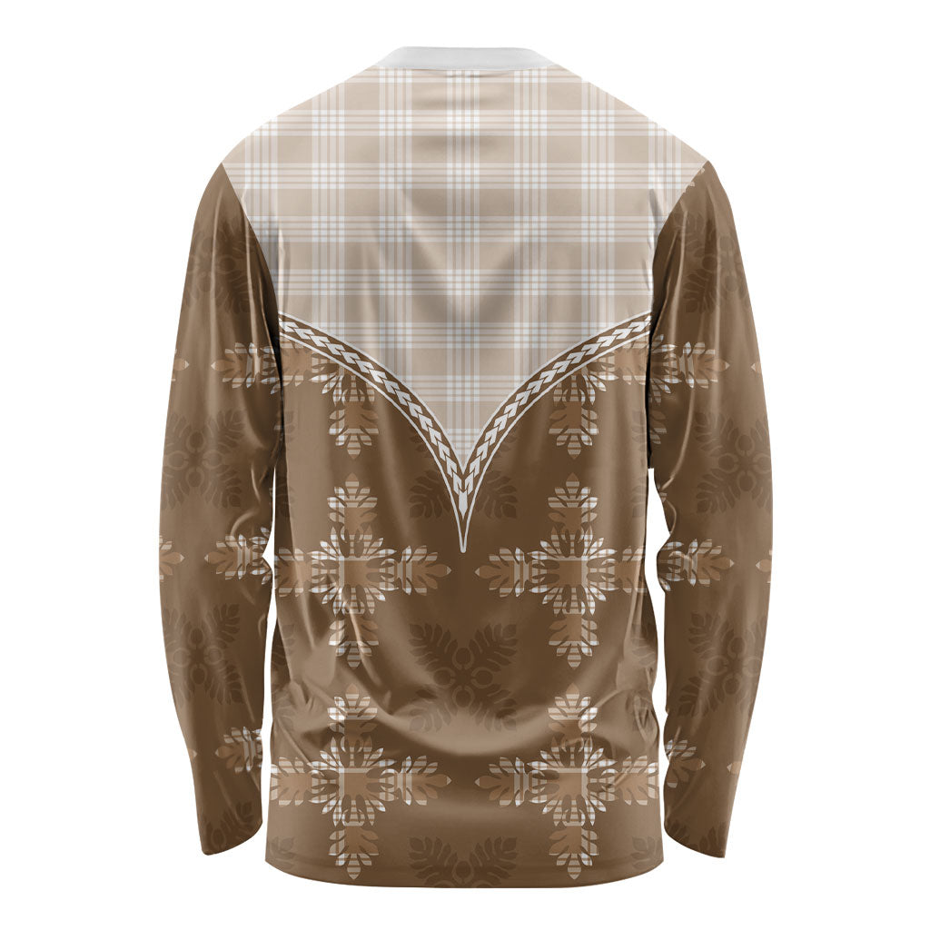 Beige Hawaii Paniolo Quilt Motif Long Sleeve Shirt LT05 - Polynesian Pride