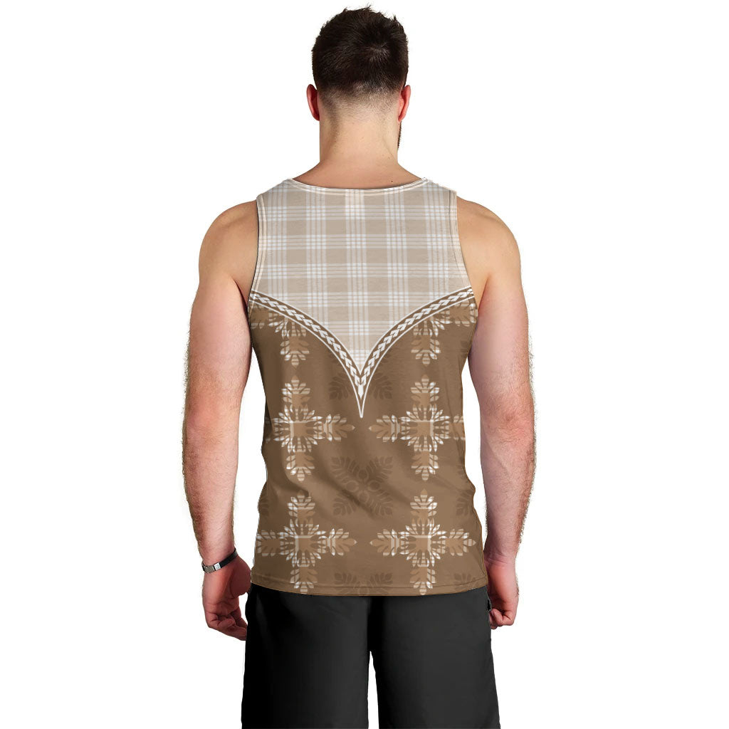 Beige Hawaii Paniolo Quilt Motif Men Tank Top LT05 - Polynesian Pride