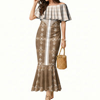 Beige Hawaii Paniolo Quilt Motif Mermaid Dress LT05 Women Beige - Polynesian Pride