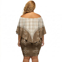 Beige Hawaii Paniolo Quilt Motif Off Shoulder Short Dress LT05 - Polynesian Pride