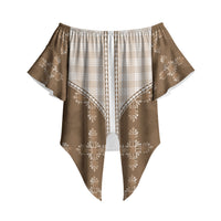 Beige Hawaii Paniolo Quilt Motif Off Shoulder Wrap Waist Top LT05 - Polynesian Pride