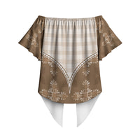 Beige Hawaii Paniolo Quilt Motif Off Shoulder Wrap Waist Top LT05 - Polynesian Pride