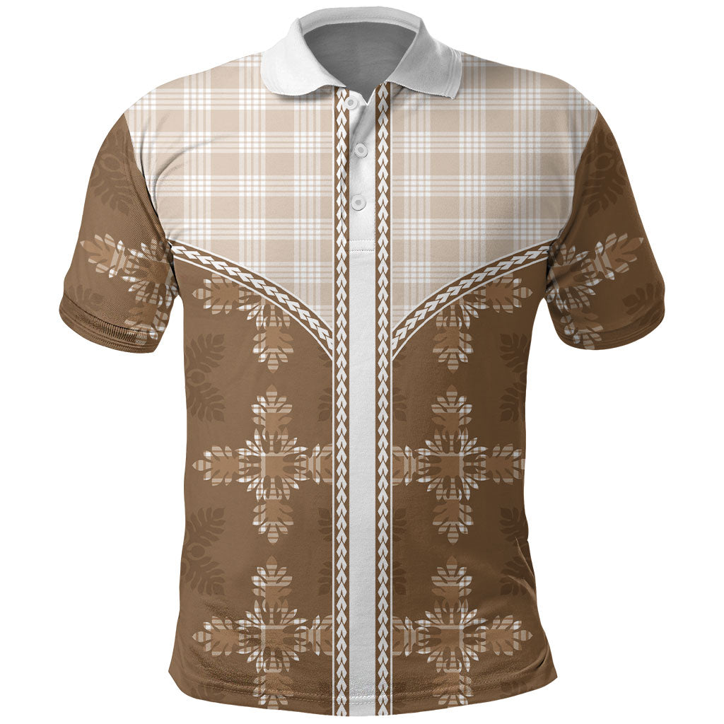 Beige Hawaii Paniolo Quilt Motif Polo Shirt LT05 Beige - Polynesian Pride