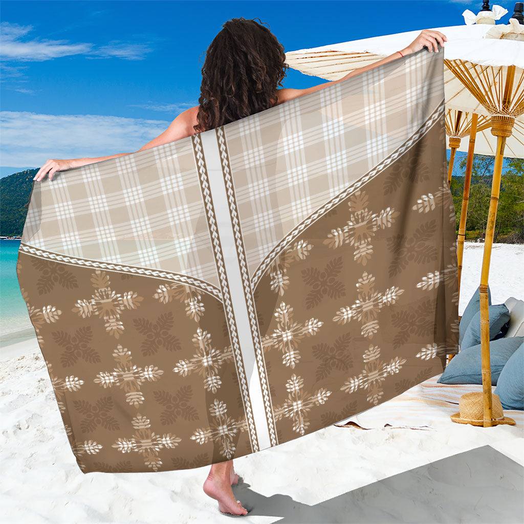 Beige Hawaii Paniolo Quilt Motif Sarong LT05 One Size 44 x 66 inches Beige - Polynesian Pride