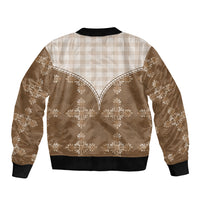 Beige Hawaii Paniolo Quilt Motif Sleeve Zip Bomber Jacket LT05 - Polynesian Pride