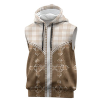Beige Hawaii Paniolo Quilt Motif Sleeveless Hoodie LT05 Beige - Polynesian Pride