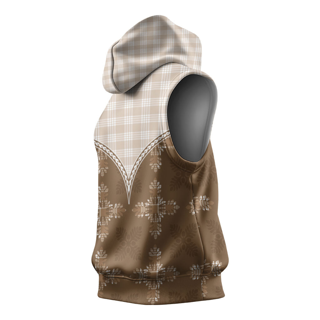 Beige Hawaii Paniolo Quilt Motif Sleeveless Hoodie LT05 - Polynesian Pride