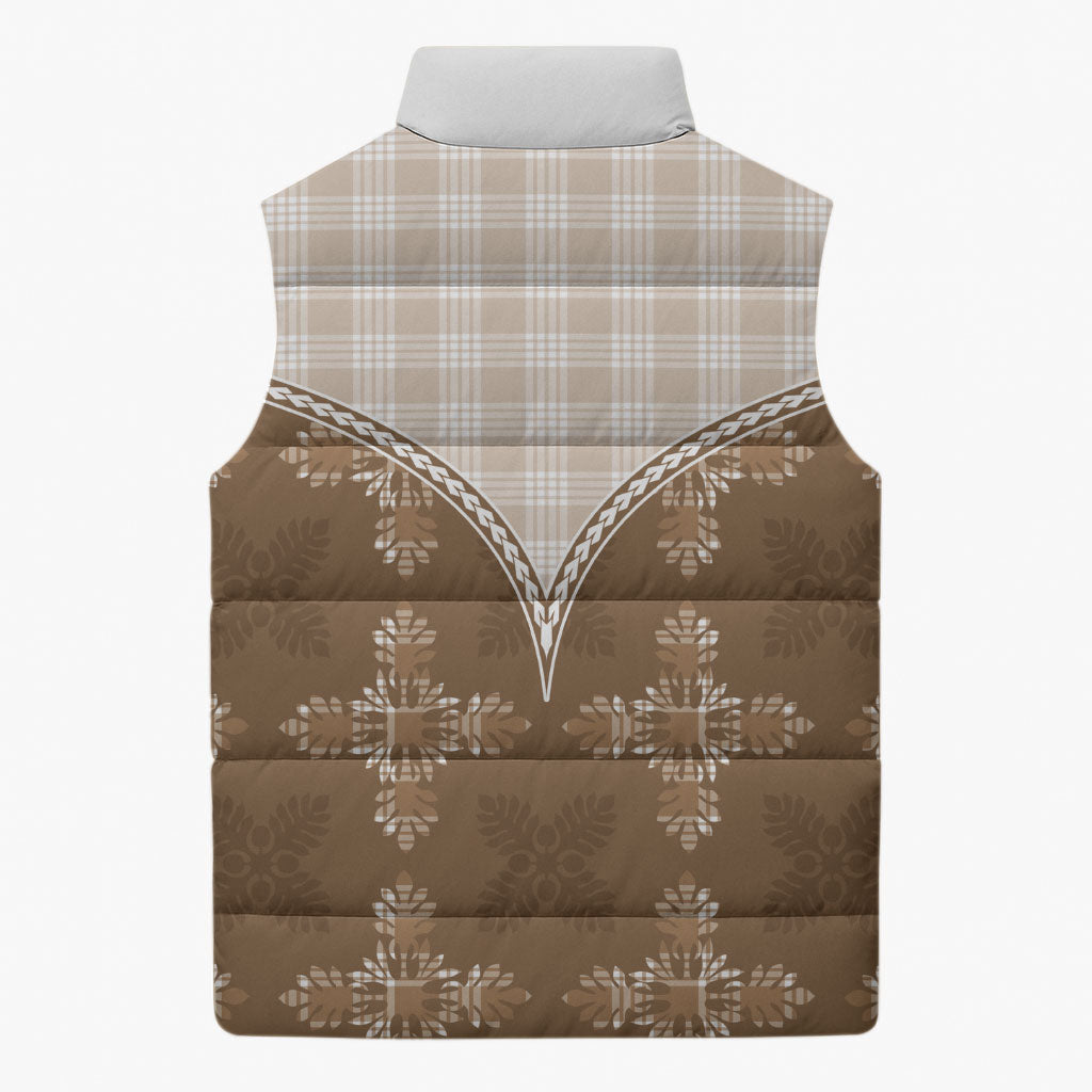 Beige Hawaii Paniolo Quilt Motif Sleeveless Puffer Jacket LT05 - Polynesian Pride