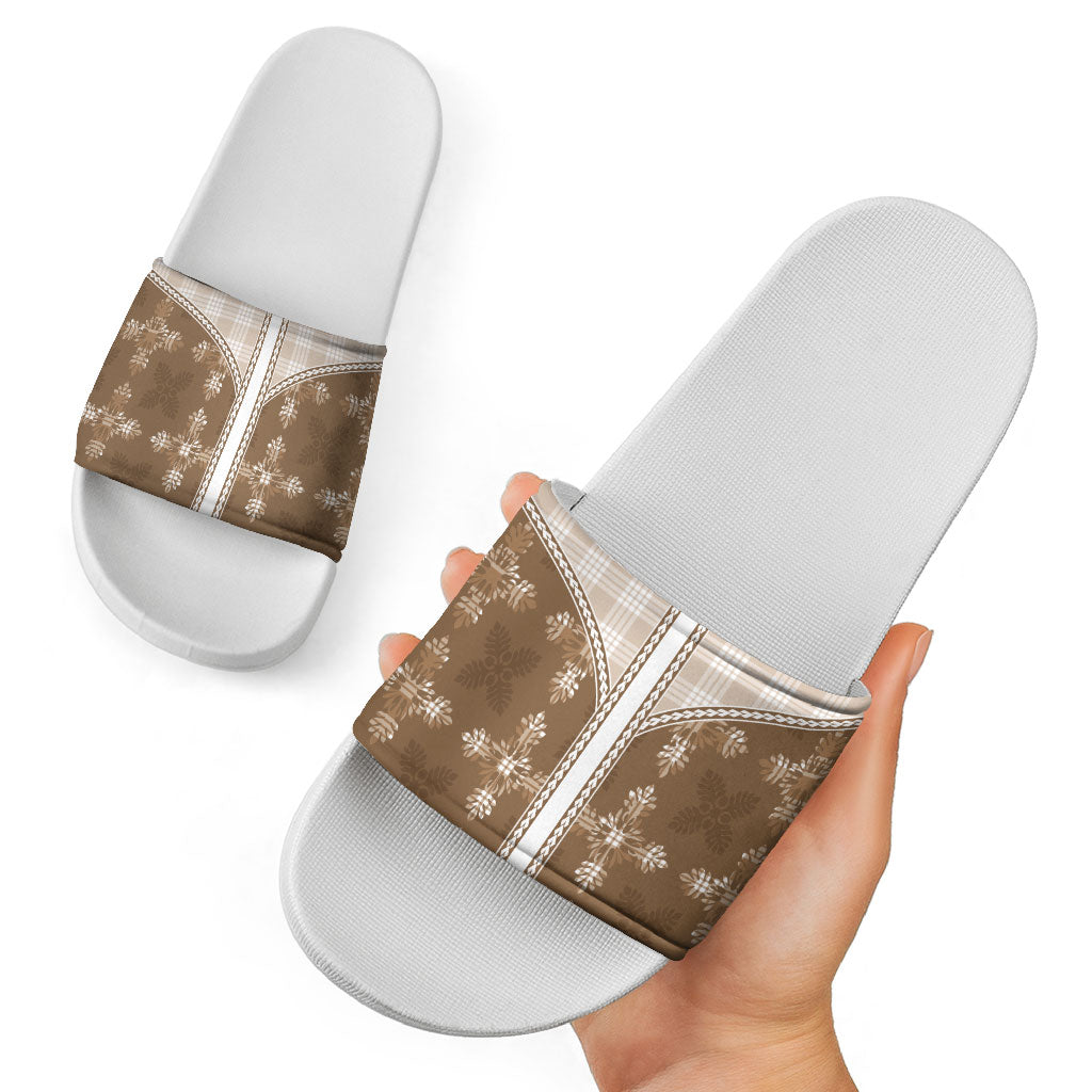Beige Hawaii Paniolo Quilt Motif Slide Sandals LT05 - Polynesian Pride