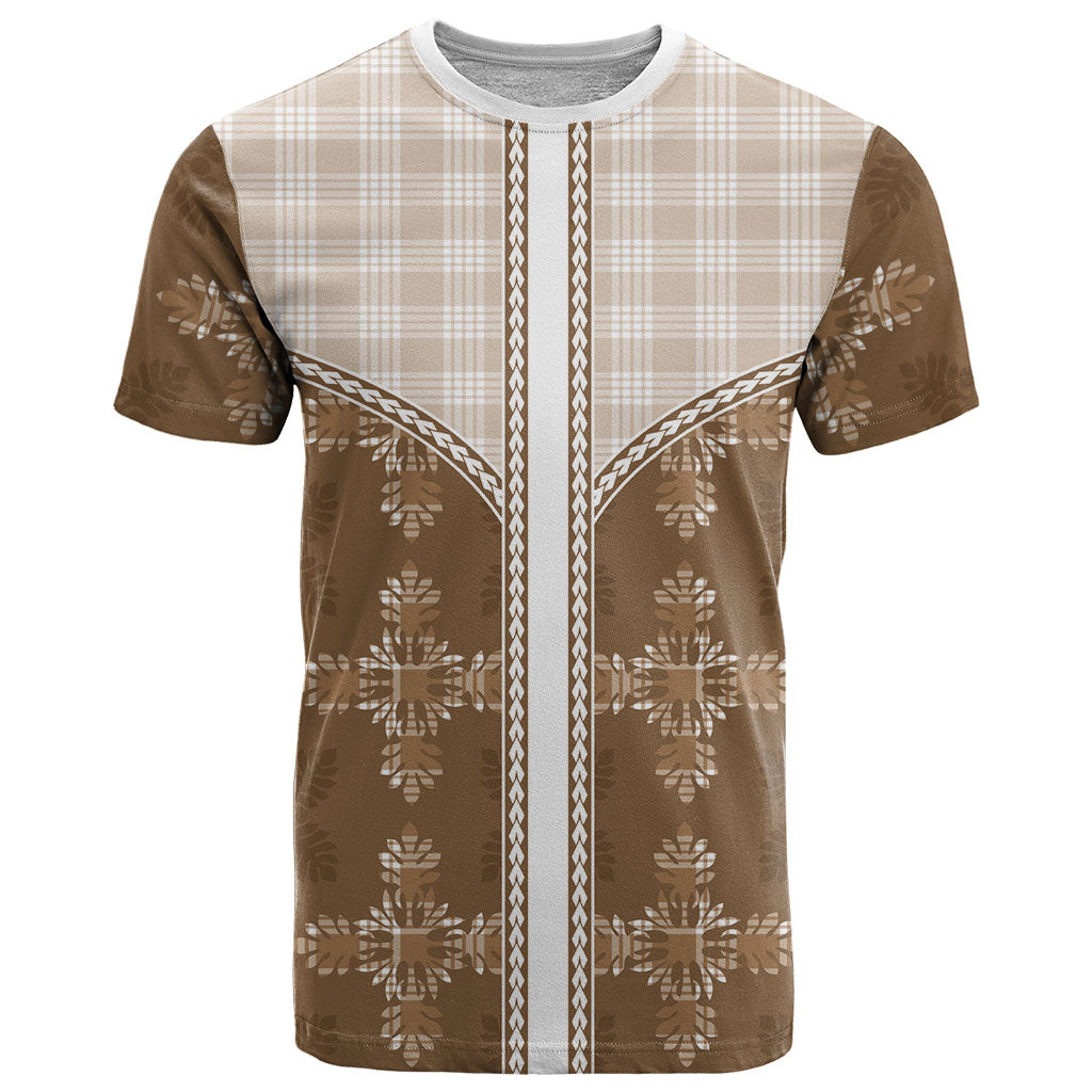 Beige Hawaii Paniolo Quilt Motif T Shirt LT05 Beige - Polynesian Pride
