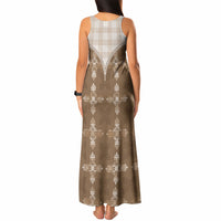 Beige Hawaii Paniolo Quilt Motif Tank Maxi Dress LT05 - Polynesian Pride