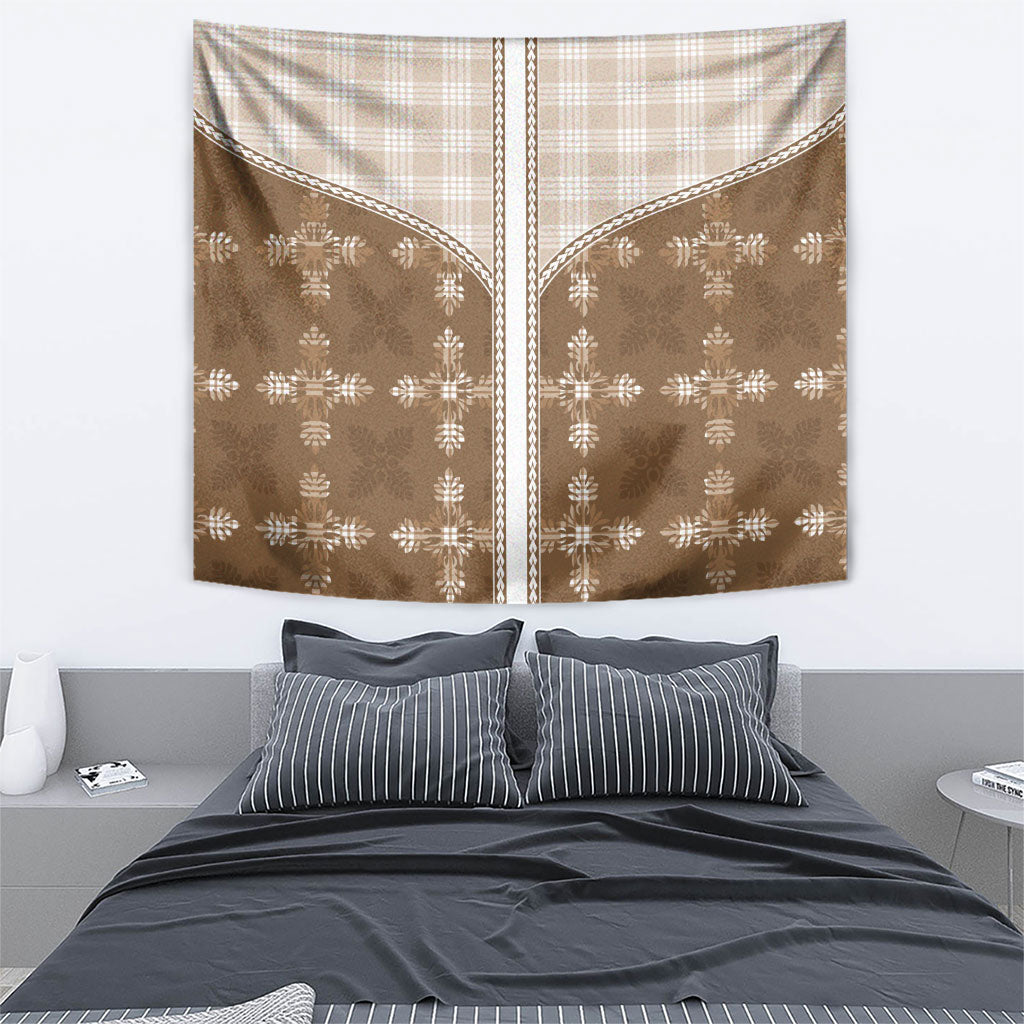 Beige Hawaii Paniolo Quilt Motif Tapestry LT05 - Polynesian Pride