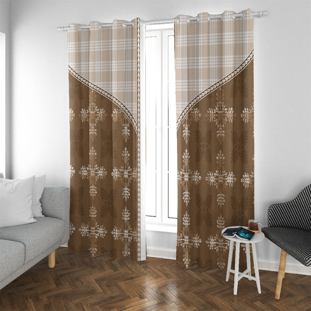 Beige Hawaii Paniolo Quilt Motif Window Curtain LT05 With Grommets Beige - Polynesian Pride