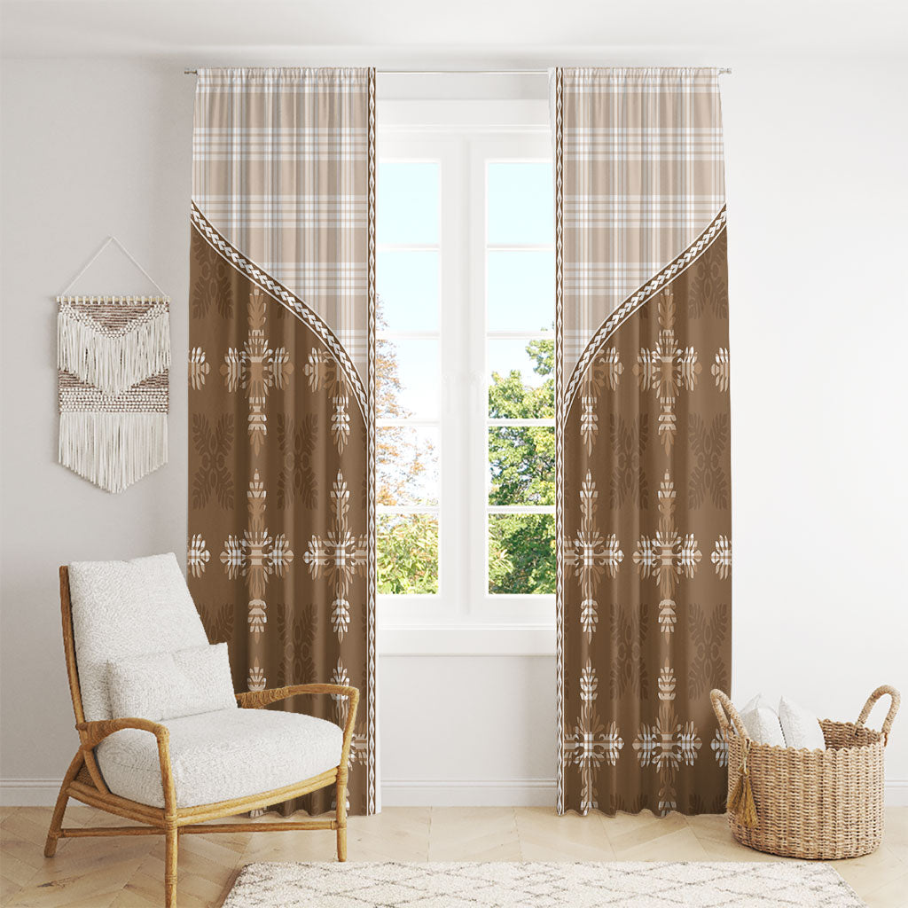 Beige Hawaii Paniolo Quilt Motif Window Curtain LT05 - Polynesian Pride