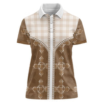 Beige Hawaii Paniolo Quilt Motif Women Polo Shirt LT05 Female Beige - Polynesian Pride