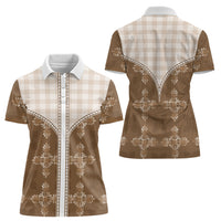 Beige Hawaii Paniolo Quilt Motif Women Polo Shirt LT05 - Polynesian Pride