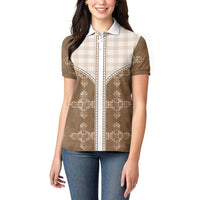 Beige Hawaii Paniolo Quilt Motif Women Polo Shirt LT05 - Polynesian Pride