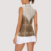 Beige Hawaii Paniolo Quilt Motif Women Sleeveless Polo Shirt LT05 - Polynesian Pride